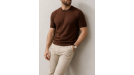Erkek Yazlık Triko Dokuma Tişört Kısa Kol Bisiklet Yaka Örgü Desenli T-Shirt - Kahverengi Erkek Yazlık Triko Dokuma Tişört Kısa Kol Bisiklet Yaka Örgü Desenli T-Shirt - Kahverengi