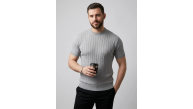 Erkek Yazlık Triko Dokuma Tişört Kısa Kol Bisiklet Yaka Örgü Desenli T-Shirt - Gri Erkek Yazlık Triko Dokuma Tişört Kısa Kol Bisiklet Yaka Örgü Desenli T-Shirt - Gri