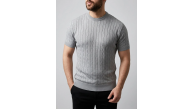 Erkek Yazlık Triko Dokuma Tişört Kısa Kol Bisiklet Yaka Örgü Desenli T-Shirt - Gri Erkek Yazlık Triko Dokuma Tişört Kısa Kol Bisiklet Yaka Örgü Desenli T-Shirt - Gri