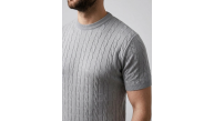 Erkek Yazlık Triko Dokuma Tişört Kısa Kol Bisiklet Yaka Örgü Desenli T-Shirt - Gri Erkek Yazlık Triko Dokuma Tişört Kısa Kol Bisiklet Yaka Örgü Desenli T-Shirt - Gri