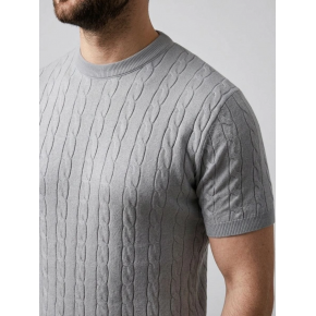Erkek Yazlık Triko Dokuma Tişört Kısa Kol Bisiklet Yaka Örgü Desenli T-Shirt - Gri