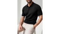 Erkek Yazlık Triko Dokuma Tişört Kısa Kol Polo Yaka T-Shirt - Siyah Erkek Yazlık Triko Dokuma Tişört Kısa Kol Polo Yaka T-Shirt - Siyah