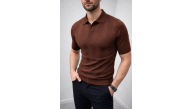 Erkek Yazlık Triko Dokuma Tişört Kısa Kol Polo Yaka T-Shirt - Kahverengi Erkek Yazlık Triko Dokuma Tişört Kısa Kol Polo Yaka T-Shirt - Kahverengi