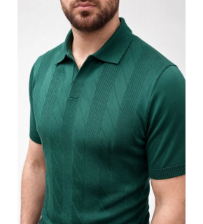 Erkek Yazlık Triko Dokuma Tişört Kısa Kol Polo Yaka T-Shirt - Koyu Yeşil