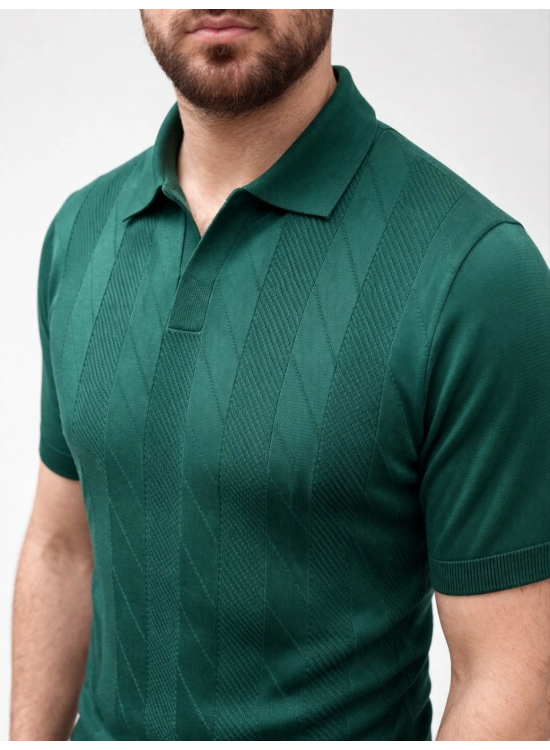 Erkek Yazlık Triko Dokuma Tişört Kısa Kol Polo Yaka T-Shirt - Koyu Yeşil Erkek Yazlık Triko Dokuma Tişört Kısa Kol Polo Yaka T-Shirt - Koyu Yeşil