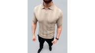 Erkek Yazlık Triko Dokuma Tişört Kısa Kol Polo Yaka T-Shirt - Bej Erkek Yazlık Triko Dokuma Tişört Kısa Kol Polo Yaka T-Shirt - Bej