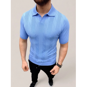 Erkek Yazlık Triko Dokuma Tişört Kısa Kol Polo Yaka T-Shirt - Bebek Mavisi