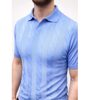 Erkek Yazlık Triko Dokuma Tişört Kısa Kol Polo Yaka T-Shirt - Bebek Mavisi