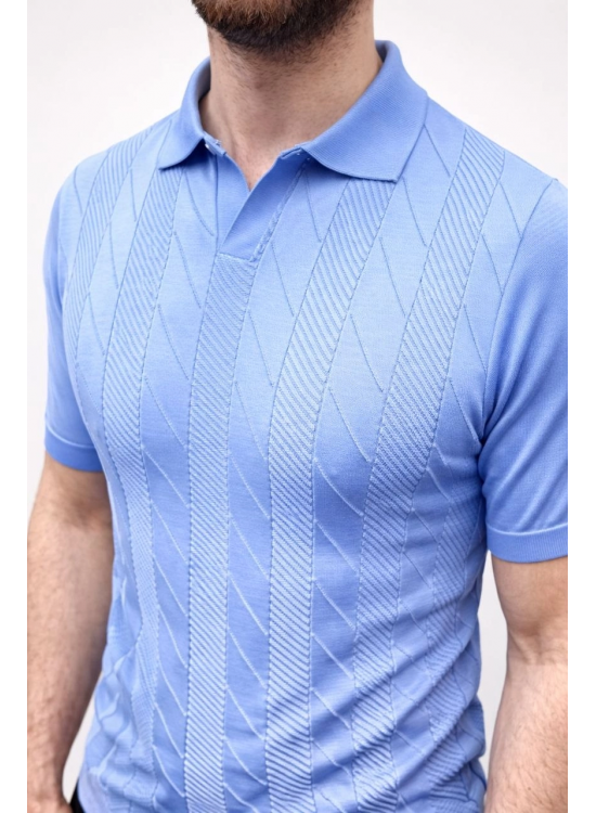 Erkek Yazlık Triko Dokuma Tişört Kısa Kol Polo Yaka T-Shirt - Bebek Mavisi Erkek Yazlık Triko Dokuma Tişört Kısa Kol Polo Yaka T-Shirt - Bebek Mavisi