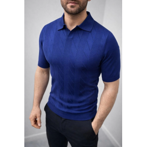 Erkek Yazlık Triko Dokuma Tişört Kısa Kol Polo Yaka T-Shirt - Lacivert