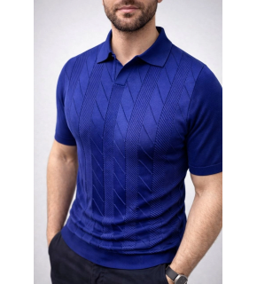 Erkek Yazlık Triko Dokuma Tişört Kısa Kol Polo Yaka T-Shirt - Lacivert