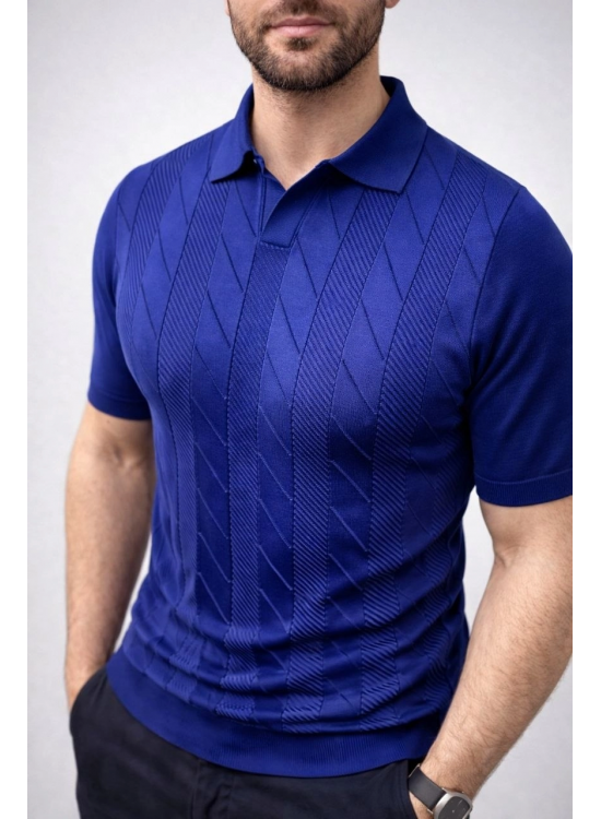 Erkek Yazlık Triko Dokuma Tişört Kısa Kol Polo Yaka T-Shirt - Lacivert Erkek Yazlık Triko Dokuma Tişört Kısa Kol Polo Yaka T-Shirt - Lacivert