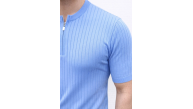 Erkek Kısa Kol Fitilli Triko T-Shirt Yazlık Hakim Yaka Tişört - Bebek Mavisi