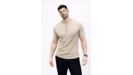 Erkek Kısa Kol Fitilli Triko T-Shirt Yazlık Hakim Yaka Tişört - Bej Erkek Kısa Kol Fitilli Triko T-Shirt Yazlık Hakim Yaka Tişört - Bej