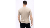 Erkek Kısa Kol Fitilli Triko T-Shirt Yazlık Hakim Yaka Tişört - Bej Erkek Kısa Kol Fitilli Triko T-Shirt Yazlık Hakim Yaka Tişört - Bej