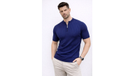 Erkek Kısa Kol Fitilli Triko T-Shirt Yazlık Hakim Yaka Tişört - Lacivert Erkek Kısa Kol Fitilli Triko T-Shirt Yazlık Hakim Yaka Tişört - Lacivert