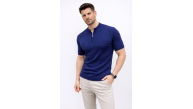 Erkek Kısa Kol Fitilli Triko T-Shirt Yazlık Hakim Yaka Tişört - Lacivert Erkek Kısa Kol Fitilli Triko T-Shirt Yazlık Hakim Yaka Tişört - Lacivert