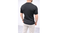 Erkek Kısa Kol Fitilli Triko T-Shirt Yazlık Hakim Yaka Tişört - Siyah Erkek Kısa Kol Fitilli Triko T-Shirt Yazlık Hakim Yaka Tişört - Siyah
