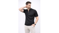 Erkek Kısa Kol Fitilli Triko T-Shirt Yazlık Hakim Yaka Tişört - Siyah Erkek Kısa Kol Fitilli Triko T-Shirt Yazlık Hakim Yaka Tişört - Siyah