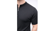 Erkek Kısa Kol Fitilli Triko T-Shirt Yazlık Hakim Yaka Tişört - Siyah Erkek Kısa Kol Fitilli Triko T-Shirt Yazlık Hakim Yaka Tişört - Siyah