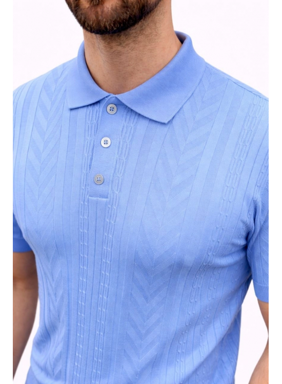 Erkek Yazlık Triko Tişört Kısa Kol Polo Yaka Düğmeli T-Shirt - Bebek Mavisi