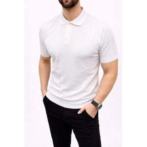 Erkek Yazlık Triko Tişört Kısa Kol Polo Yaka Düğmeli T-Shirt - Beyaz