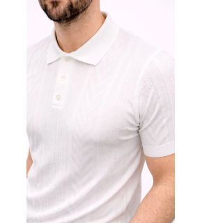 Erkek Yazlık Triko Tişört Kısa Kol Polo Yaka Düğmeli T-Shirt - Beyaz