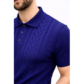 Erkek Yazlık Triko Tişört Kısa Kol Polo Yaka Düğmeli T-Shirt - Lacivert
