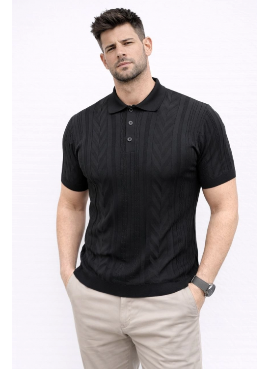 Erkek Yazlık Triko Tişört Kısa Kol Polo Yaka Düğmeli T-Shirt - Siyah Erkek Yazlık Triko Tişört Kısa Kol Polo Yaka Düğmeli T-Shirt - Siyah