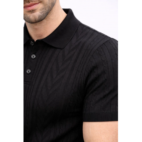 Erkek Yazlık Triko Tişört Kısa Kol Polo Yaka Düğmeli T-Shirt - Siyah