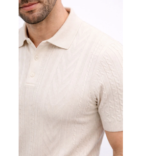 Erkek Yazlık Triko Tişört Kısa Kol Polo Yaka Düğmeli T-Shirt - Krem