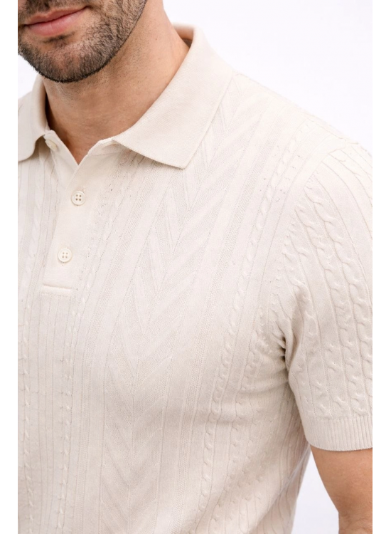 Erkek Yazlık Triko Tişört Kısa Kol Polo Yaka Düğmeli T-Shirt - Krem Erkek Yazlık Triko Tişört Kısa Kol Polo Yaka Düğmeli T-Shirt - Krem