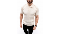 Erkek Yazlık Triko Tişört Kısa Kol Polo Yaka Düğmeli T-Shirt - Krem Erkek Yazlık Triko Tişört Kısa Kol Polo Yaka Düğmeli T-Shirt - Krem