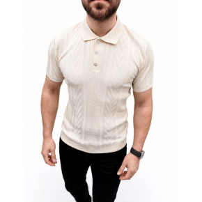 Erkek Yazlık Triko Tişört Kısa Kol Polo Yaka Düğmeli T-Shirt - Krem
