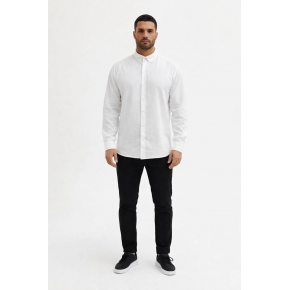 Erkek KETEN Kumaş Uzun Kollu Regular fit Gömlek - Beyaz