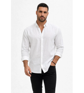 Erkek KETEN Kumaş Uzun Kollu Regular fit Gömlek - Beyaz