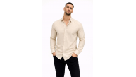 Erkek KETEN Kumaş Uzun Kollu Regular fit Gömlek - Bej Erkek KETEN Kumaş Uzun Kollu Regular fit Gömlek - Bej