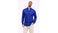 Erkek KETEN Kumaş Uzun Kollu Regular fit Gömlek - Saks Mavisi Erkek KETEN Kumaş Uzun Kollu Regular fit Gömlek - Saks Mavisi