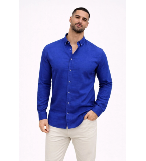 Erkek KETEN Kumaş Uzun Kollu Regular fit Gömlek - Saks Mavisi
