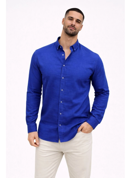 Erkek KETEN Kumaş Uzun Kollu Regular fit Gömlek - Saks Mavisi Erkek KETEN Kumaş Uzun Kollu Regular fit Gömlek - Saks Mavisi