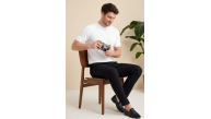 Erkek Yazlık Fitilli Triko Tişört Kısa Kol Bisiklet Yaka T-Shirt - Beyaz Erkek Yazlık Fitilli Triko Tişört Kısa Kol Bisiklet Yaka T-Shirt - Beyaz