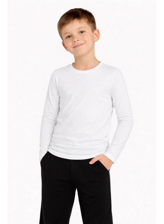 Erkek Çocuk Basic Uzun Kollu Tişört Okul Günlük Rahat T-Shirt - Beyaz Erkek Çocuk Basic Uzun Kollu Tişört Okul Günlük Rahat T-Shirt - Beyaz