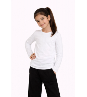 Kız Çocuk Basic Uzun Kollu Tişört Okul Günlük Rahat T-Shirt - Beyaz