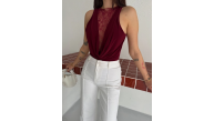 Kadın Dantel Detaylı Derin Dekolte Body Şık Kolsuz Yazlık Bodysuit - Bordo Kadın Dantel Detaylı Derin Dekolte Body Şık Kolsuz Yazlık Bodysuit - Bordo