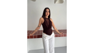 Kadın Dantel Detaylı Derin Dekolte Body Şık Kolsuz Yazlık Bodysuit - Kahvrenegi