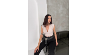 Kadın Vatkalı Kolsuz V Yaka Drapeli Crop Bluz Likralı Fit - Boyalı Gri