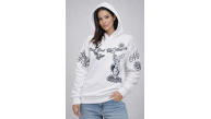 Kadın 3 İplik Pamuklu Kapüşonlu Baskılı SweatShirt hoodie - Beyaz