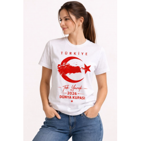 Kadın TÜRKİYE Ay Yıldız 2026 Dünya Kupasi Taraftar Forma T-Shirt - Beyaz