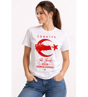 Kadın TÜRKİYE Ay Yıldız 2026 Dünya Kupasi Taraftar Forma T-Shirt - Beyaz