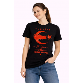 Kadın TÜRKİYE Ay Yıldız 2026 Dünya Kupasi Taraftar Forma T-Shirt - Siyah